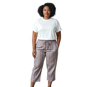 Westport Tribal Print Cropped Pull-On Pants White Size 2X Coastal Boho Beach